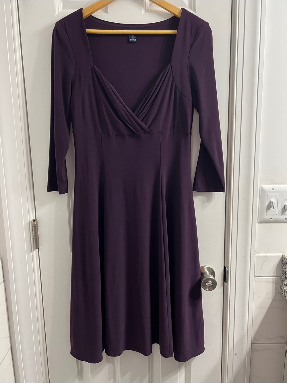 Chaps Deep Plum Long-Sleeve Wrap-Style A-Line Dress